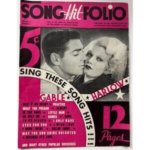 RARE 1934 Clark Gable Jean Harlow Magazine Song Hit Folio Red Dust, Saratoga